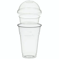 Null 50x BIO Trinkbecher 400ml + Domdeckel Ohne Loch + Einsatzbecher Ø 96mm (PLA)